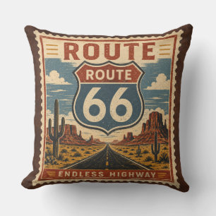 Route 66 Eindeloze Snelweg Vintage Postzegel Beddi Kussen