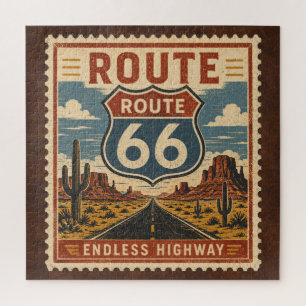 Route 66 Eindeloze Snelweg Vintage Postzegel Vrije Legpuzzel