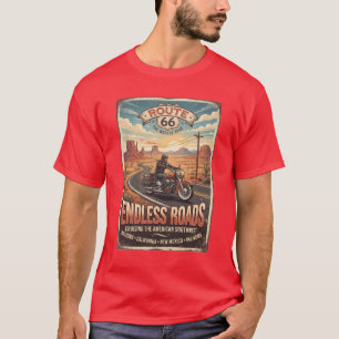 Route 66 Eindeloze Wegen Vintage Motorfiets Reizen T-shirt