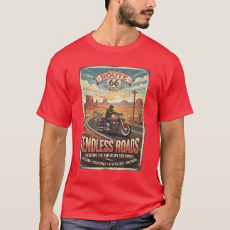 Route 66 Eindeloze Wegen Vintage Motorfiets Reizen T-shirt
