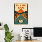 Route 66 Fill Up & Go Woestijn Litho Poster (Thuiskantoor)