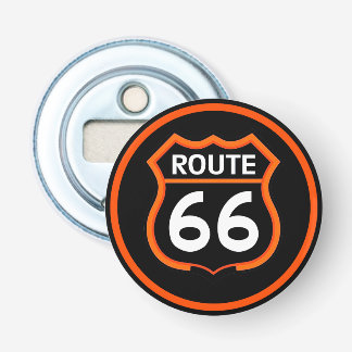 Route 66 Flesopener Zwart en Oranje Vintage Button Flesopener