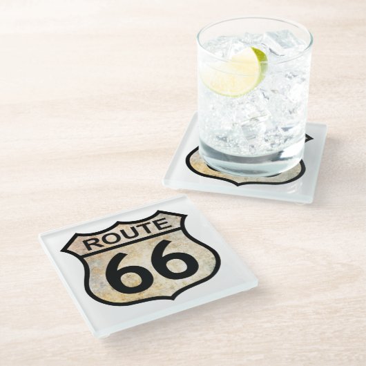 Route 66 glazen onderzetter (Schuin)