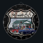 Route 66 Groep Dartbord<br><div class="desc">Dit is een originele weergave van een klassieke amerikaanse spierwagen gemaakt met krijt en markers.</div>