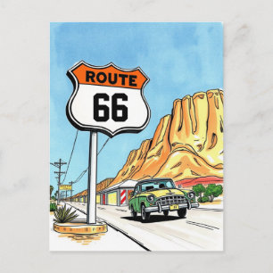 Route 66 Handgetekende Wegreis Vintage Reizen Briefkaart