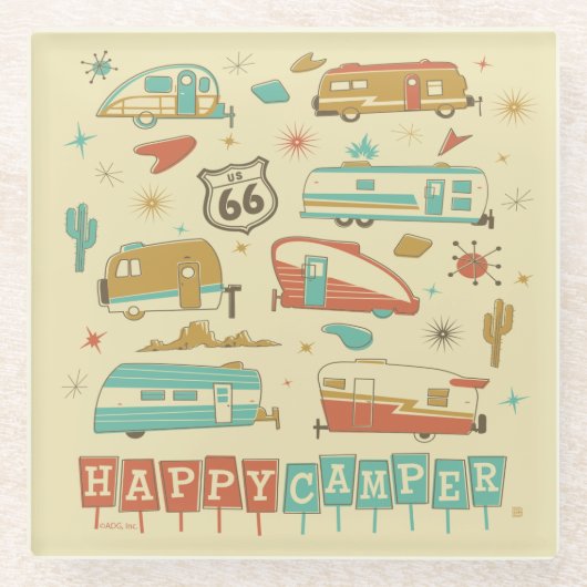 Route 66 Happy Camper Glazen Onderzetter (Voorkant)