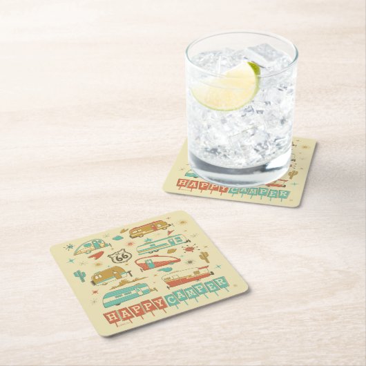 Route 66 Happy Camper Kartonnen Onderzetters (Insitu)