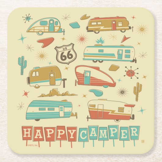 Route 66 Happy Camper Kartonnen Onderzetters (Voorkant)