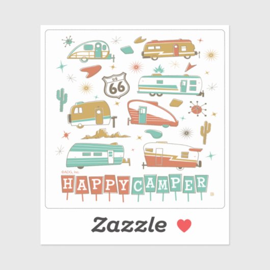 Route 66 Happy Camper Sticker (Vel)