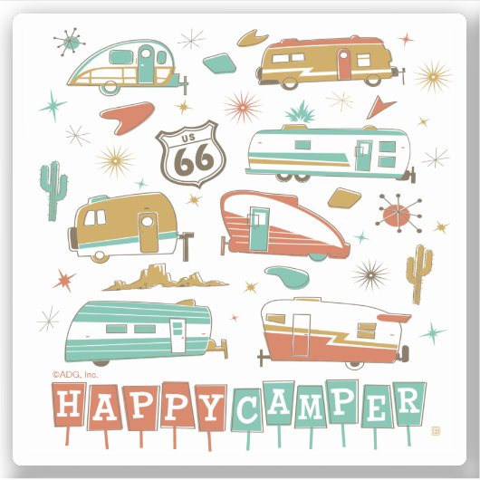 Route 66 Happy Camper Sticker (Voorkant)
