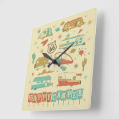 Route 66 Happy Camper Vierkante Klok (Hoek)