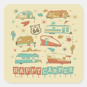 Route 66 Happy Camper Vierkante Sticker