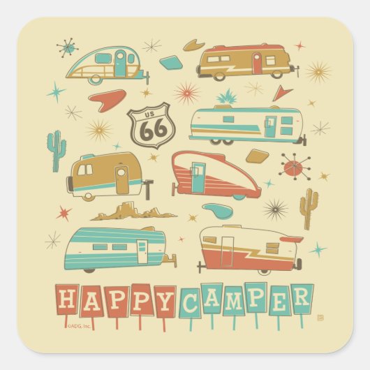 Route 66 Happy Camper Vierkante Sticker (Voorkant)