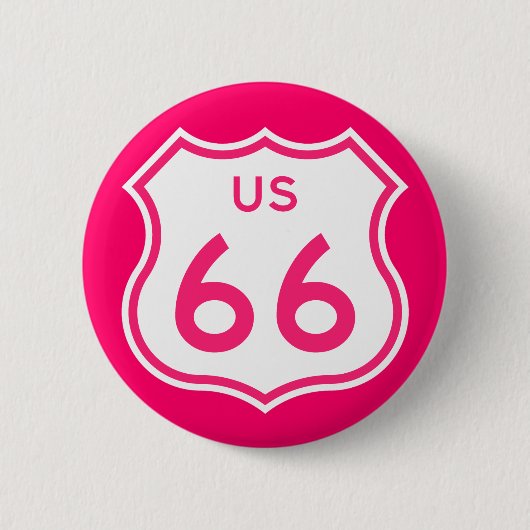 Route 66 Heet Roze Knop Ronde Button 5,7 Cm (Voorkant)
