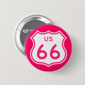 Route 66 Heet Roze Knop Ronde Button 5,7 Cm (Voorkant /achterkant)