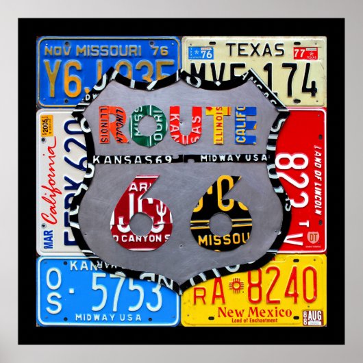 Route 66 Highway Sign License Bord Art Poster (Voorkant)