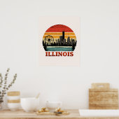Route 66 Illinois Chicago Silhouet van de stad Ret Poster (Keuken)