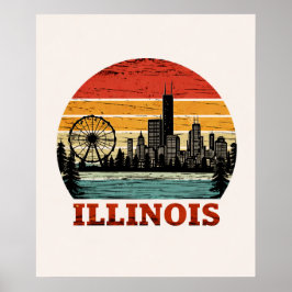 Route 66 Illinois Chicago Silhouet van de stad Ret Poster