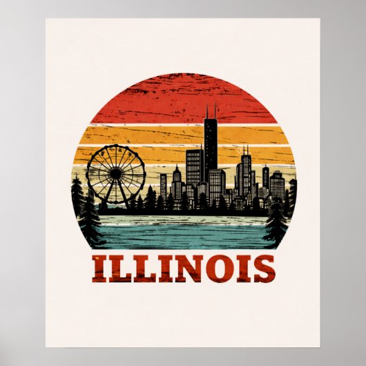 Route 66 Illinois Chicago Silhouet van de stad Ret Poster (Voorkant)