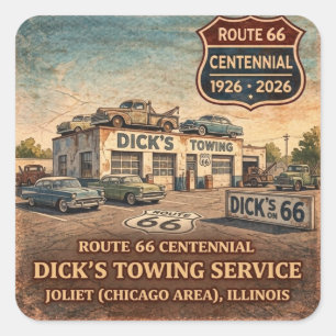 Route 66 Joliet Towing Weg Decal Vierkante Sticker