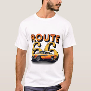 Route 66 Journey" in verweerde tekst met C T-shirt