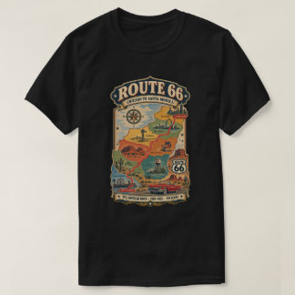 Route 66 Kaart Chicago naar Santa Monica Vintage T-shirt