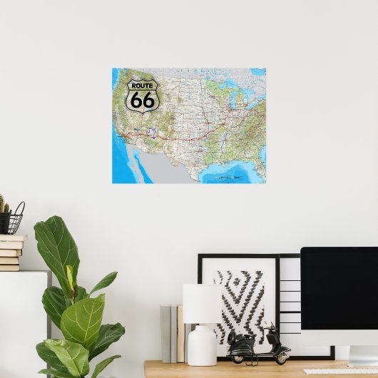 Route 66 Kaart Poster (Thuiskantoor)