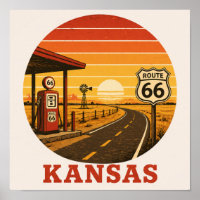 Route 66 Kansas Benzinepomp Zonsondergang