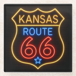 Route 66 Kansas Neon Amerikaanse Decoratie Glazen Onderzetter