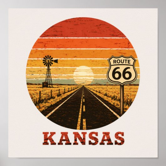Route 66 Kansas Sunflower State Highway Poster (Voorkant)