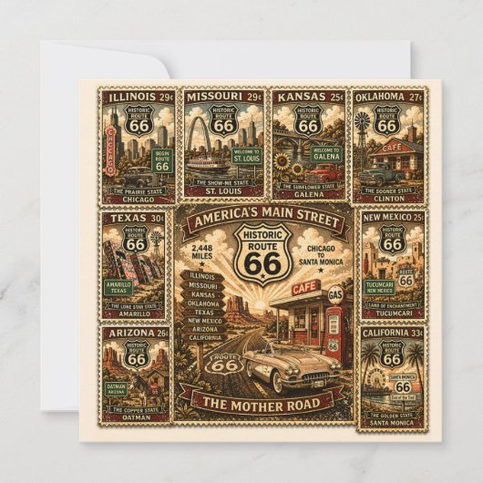 route 66 Kantoorartikelen Road Trip Stempel Kunst (Voorkant)
