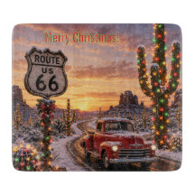 Route 66 Kerstkeuken met Oude Truck op Glas Snijpl