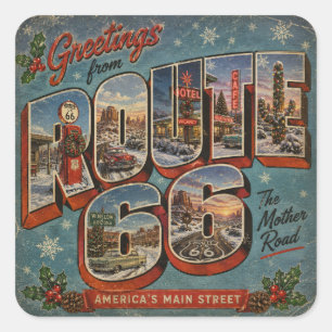 Route 66 Kerstmis grote letter ansichtkaart Vierkante Sticker