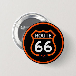 Route 66 Klassiek Schild Oranje en Zwarte Knoop Ronde Button 5,7 Cm