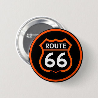 Route 66 Klassiek Schild Oranje en Zwarte Knoop Ronde Button 5,7 Cm