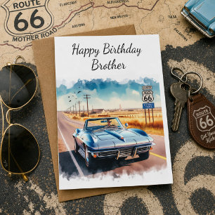 Route 66 Klassieke Auto Gelukkige Verjaardag Broer Kaart