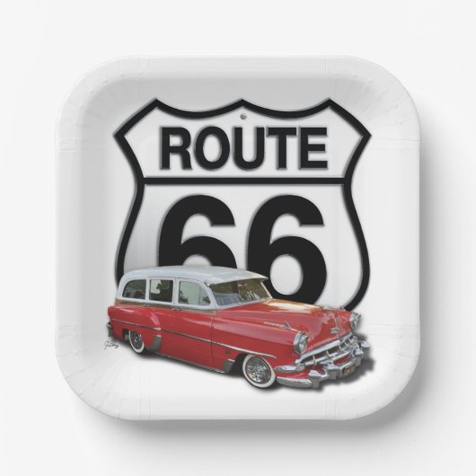 Route 66 Klassieke Auto Papieren Bordje (Voorkant)