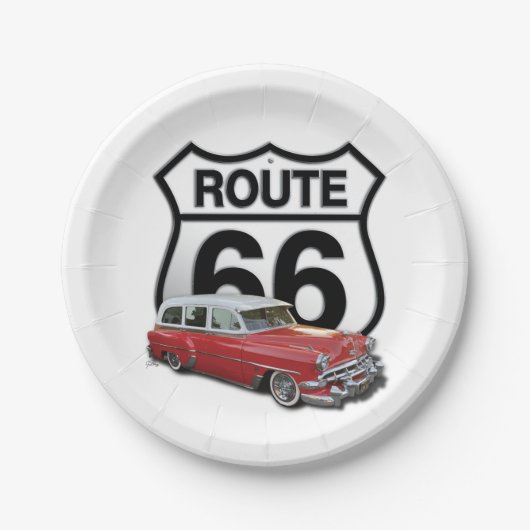 Route 66 Klassieke Auto Papieren Bordje (Voorkant)