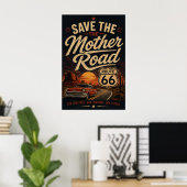 Route 66 Klassieke Auto Save the Mother Road Poster (Thuiskantoor)