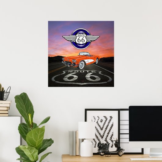 Route 66 -  - Klassieke auto - SRF Poster (Thuiskantoor)