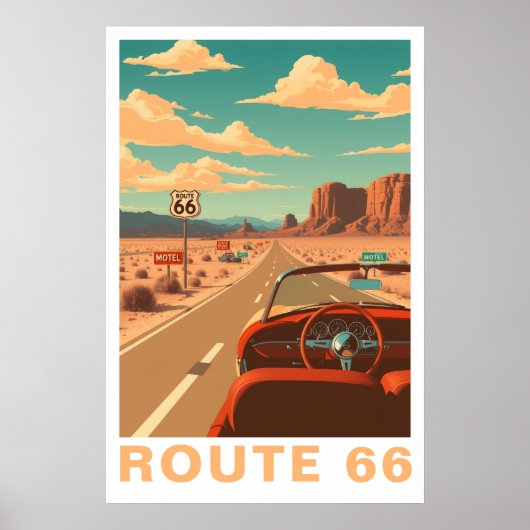 Route 66 Klassieke Wegreis Reis Kunst Poster (Voorkant)