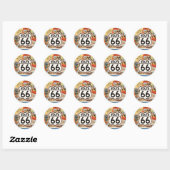  Route 66 Kleurrijk  Ronde Sticker (Vel)