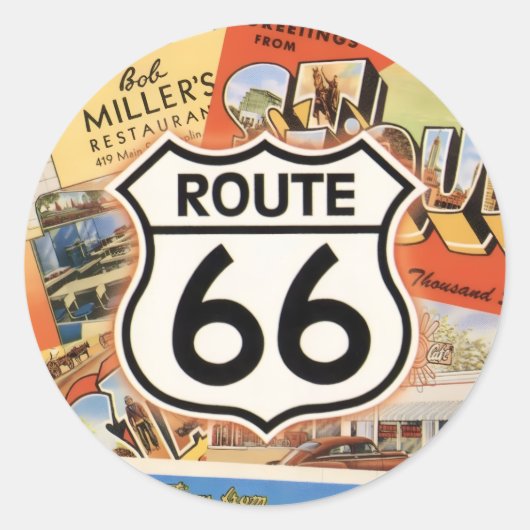  Route 66 Kleurrijk  Ronde Sticker (Voorkant)