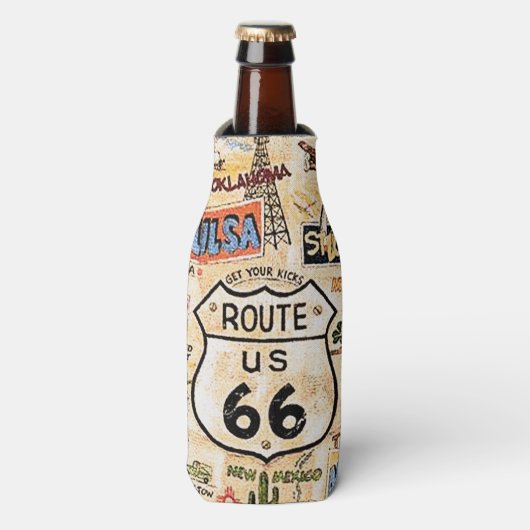 "Route 66-Krijg je kicks" Flesjeskoeler (Fles Voorkant)