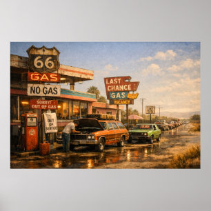 Route 66 Laatste Kans Benzinepomp Poster