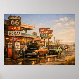 Route 66 Laatste Kans Benzinepomp Poster