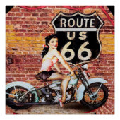  Route 66 Lady op het Poster van de Motorfiets (Voorkant)