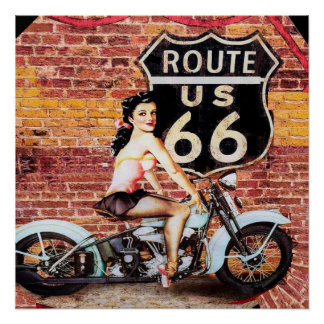  Route 66 Lady op het Poster van de Motorfiets