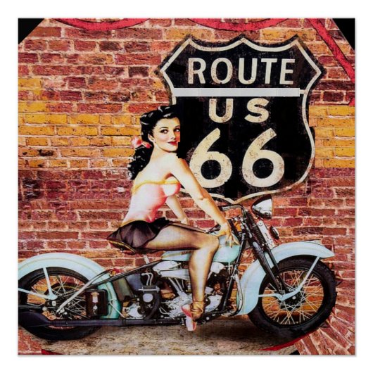  Route 66 Lady op het Poster van de Motorfiets (Voorkant)