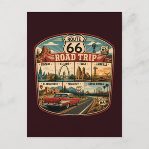 Route 66 Landmarks Illustratie Reis Kunst Badge Briefkaart